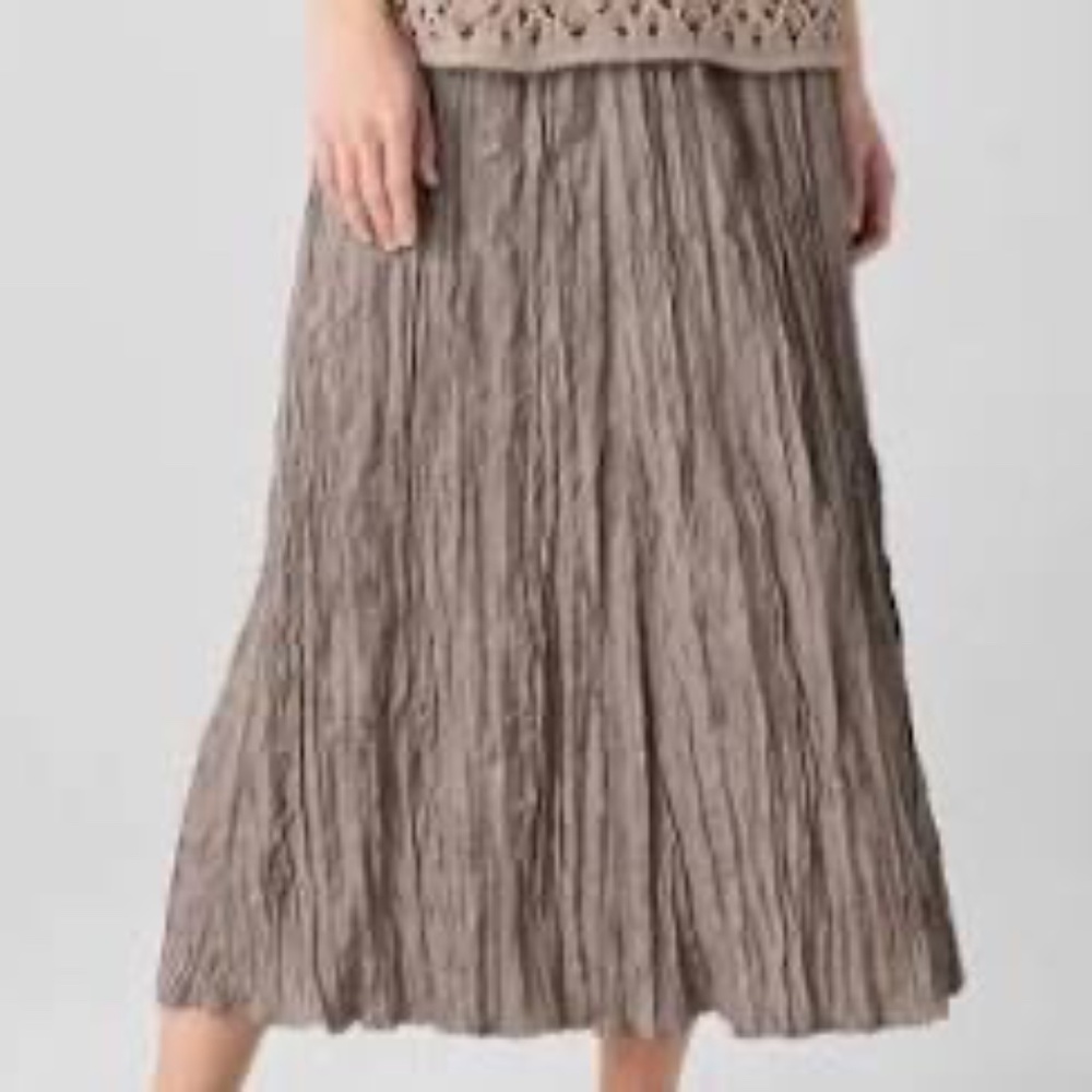 Eileen Fisher Taupe Crinkled A-Line Skirt